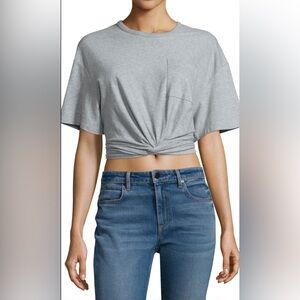 T by Alexander Wang Cropped Twist Front Jersey Top Heather Grey